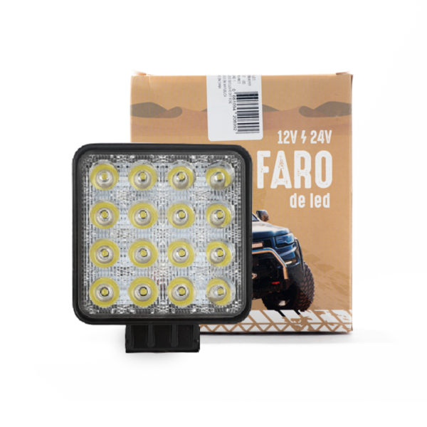 FARO LED CUADRADO 16 LEDS 9A 32V 48 W ECONOMICO