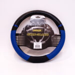 CUBREVOLANTE  NASCAR CUERO SINTENTICO NEGRO / CELESTE 38CM