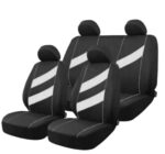FUNDA CUBRE ASIENTO DE TELA COLOR NEGRO CON DETALLES BLANCO
